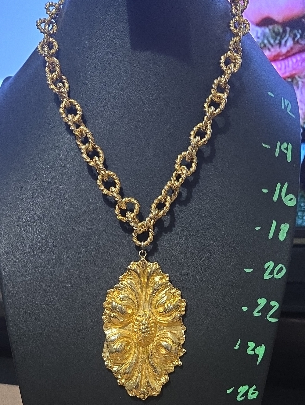 Rare Runway Les Bernard Couture Modernistic Gold Ornate Pendant Necklace
